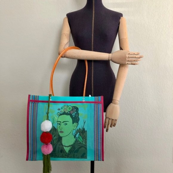 Frida Kahlo Market Tote Bag Made in Mexico w Tasse - Picture 3 of 6